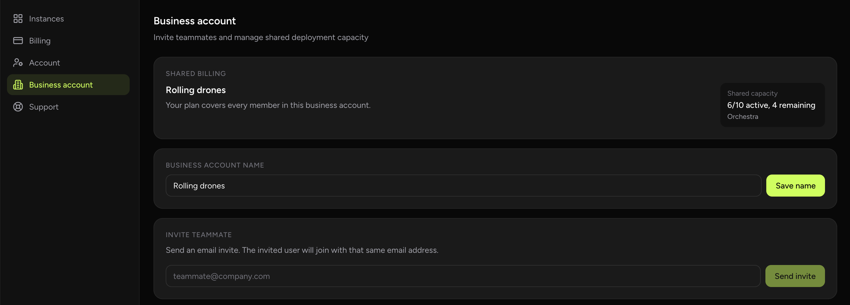 OpenClaw Business Accounts screenshot from OpenClaw Setup dashboard (dark theme)