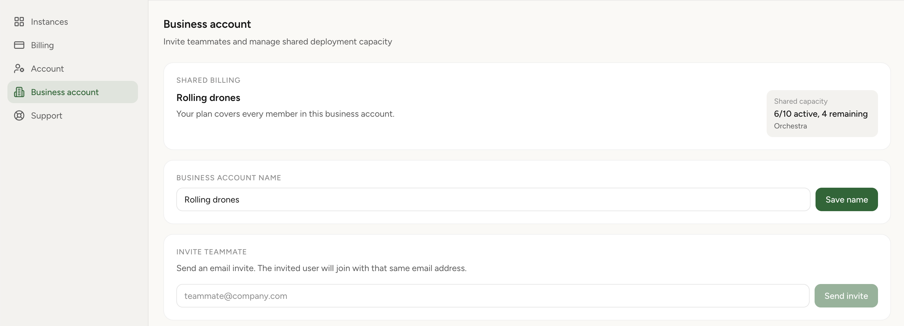 OpenClaw Business Accounts screenshot from OpenClaw Setup dashboard (light theme)