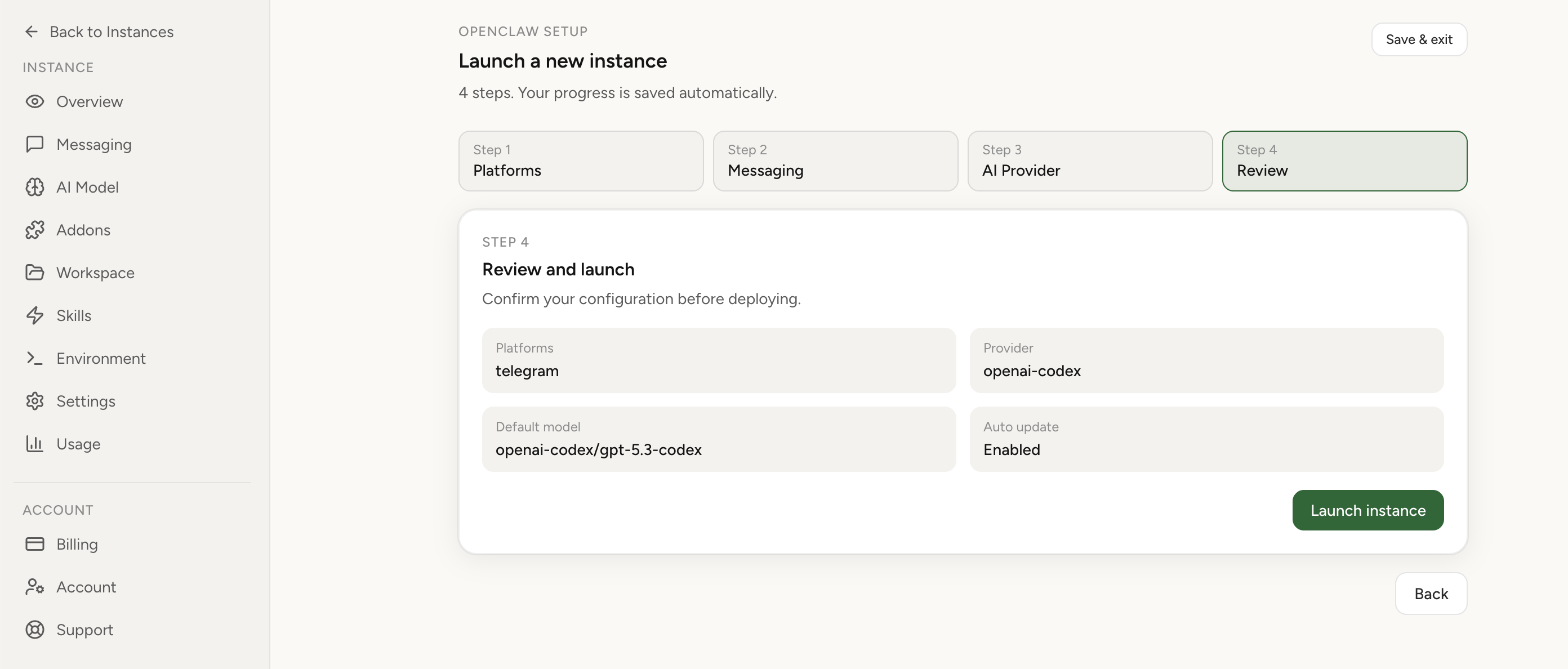 OpenClaw import completed screen in OpenClaw Setup dashboard (light theme)
