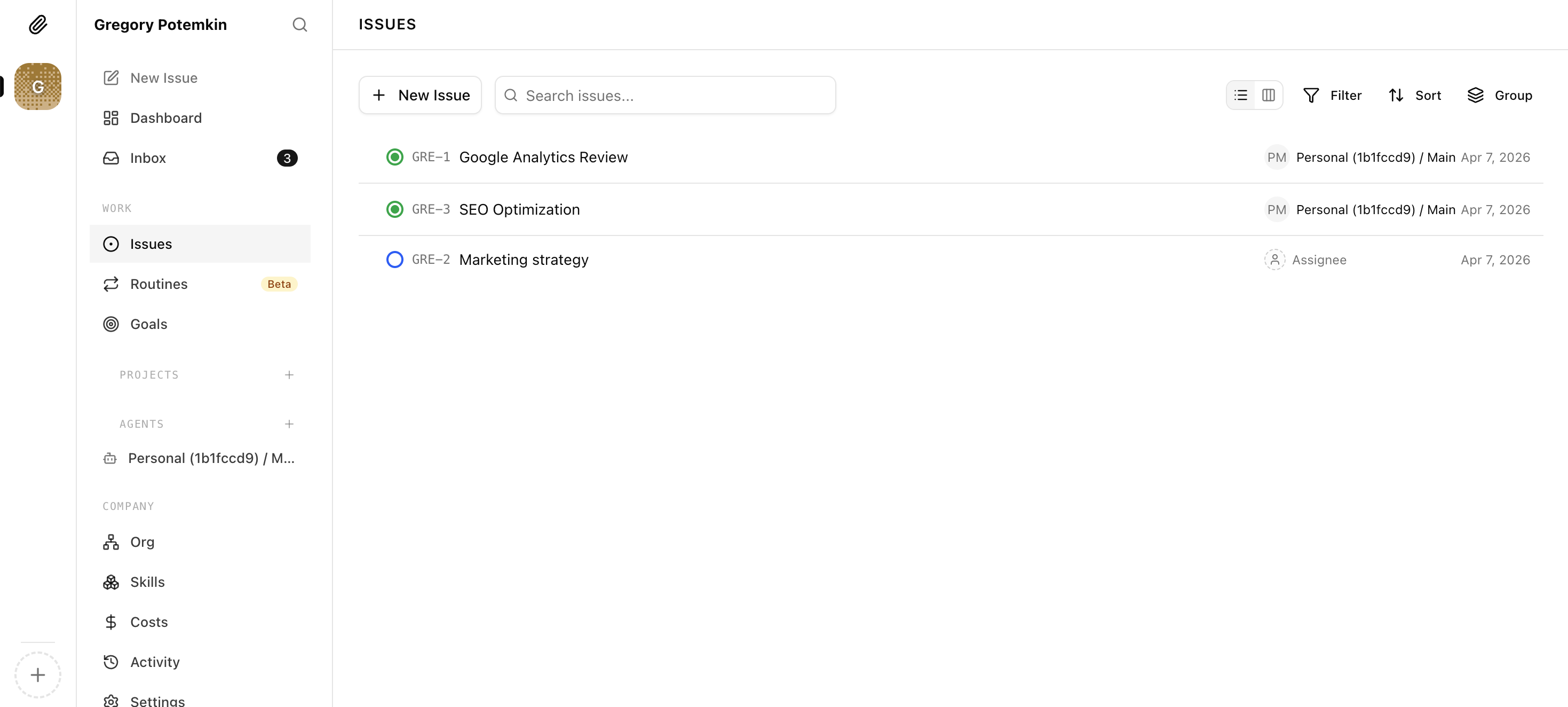 Paperclip workspace management in OpenClaw Setup dashboard (light theme)